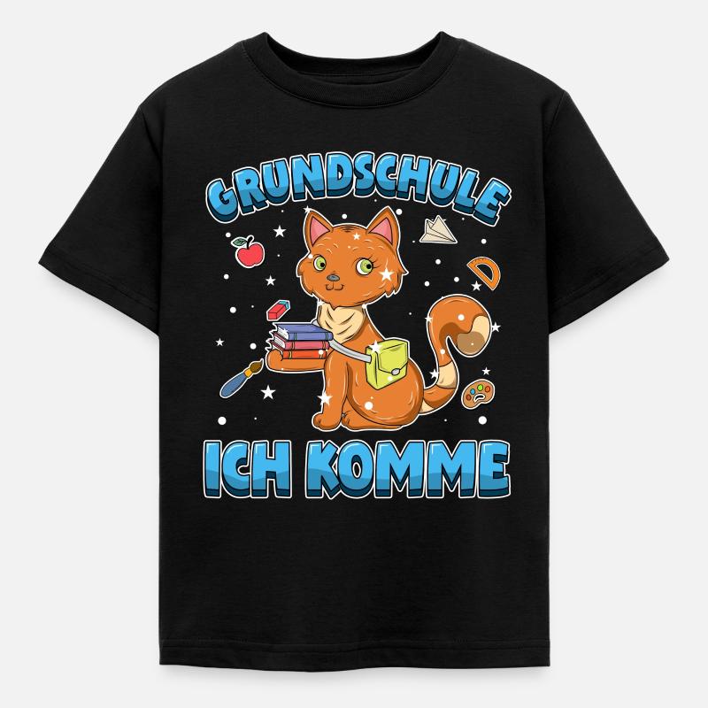 Grundschule ich komme Einschulung Katze - Kinder T-Shirt - Schwarz