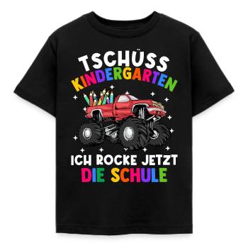Tschüss Kindergarten ich rocke jetzt die Schule - Kinder T-Shirt - Schwarz - Vorne - AI Model Kid Female (0cm)