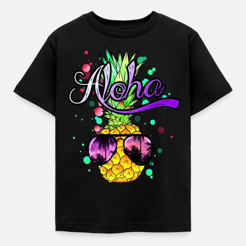 Aloha coole Ananas mit Sonnenbrille - Kinder T-Shirt - Schwarz