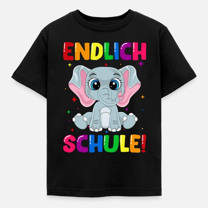 Endlich Schule Elefant Einschulung Schulkind - Kinder T-Shirt - Schwarz