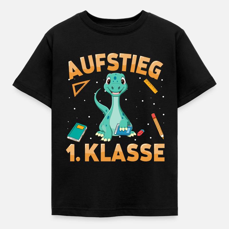Aufstieg 1. Klasse Dino Schulkind Schulstart - Kinder T-Shirt - Schwarz
