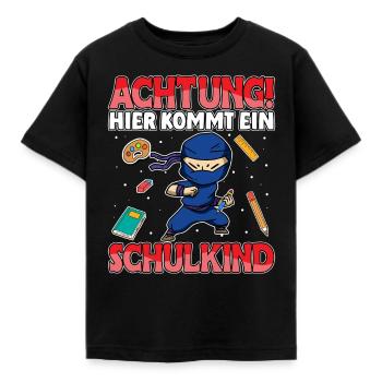 Achtung hier kommt ein Schulkind Ninja Schule - Kinder T-Shirt - Schwarz - Vorne - AI Model Kid Female (0cm)