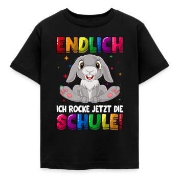 Endlich ich rocke jetzt die Schule Hase - Kinder T-Shirt - Schwarz - Vorne - AI Model Kid Female (0cm)