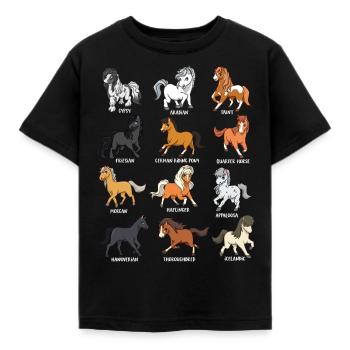Cartoon Kawaii Pferde - Pferdemotiv - Kinder T-Shirt - Schwarz - Vorne - AI Model Kid Female (0cm)