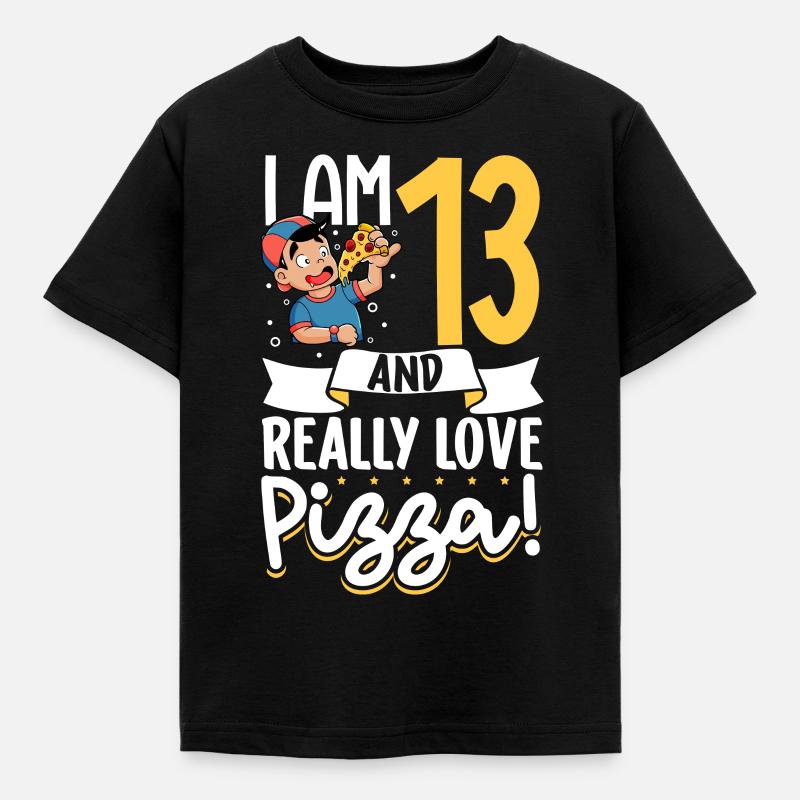 Ich bin 13 - Jungen Pizza - Kinder T-Shirt - Schwarz