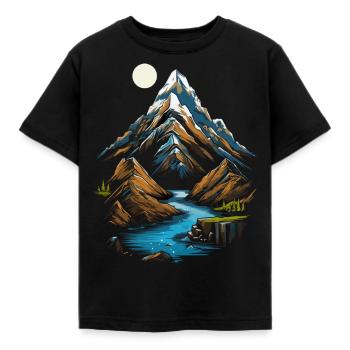 Mountain peaks in the moonlight - Kids' T-Shirt - black - Front - AI Model Kid Female (0cm)