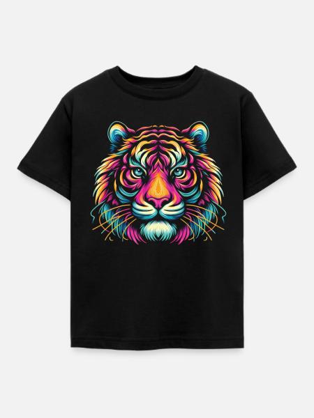Tiger Gesicht, Bunte Tierkunst, Tiger - Kinder T-Shirt - Schwarz