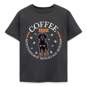 Kaffee und Montenegrinischer Gebirgslaufhund - Kinder T-Shirt - Dunkelgrau - Vorne - AI Model Kid Female (0cm)