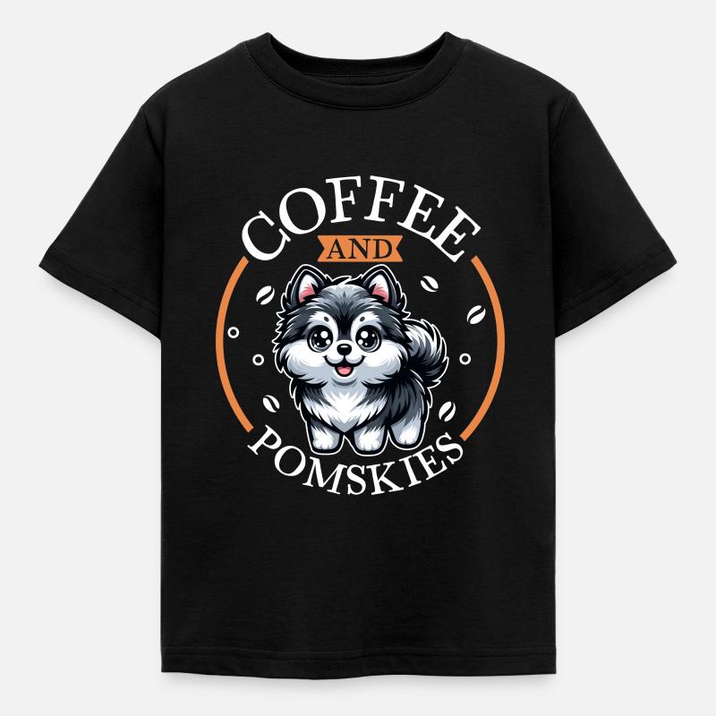 Kaffee und Pomsky - Kinder T-Shirt - Schwarz