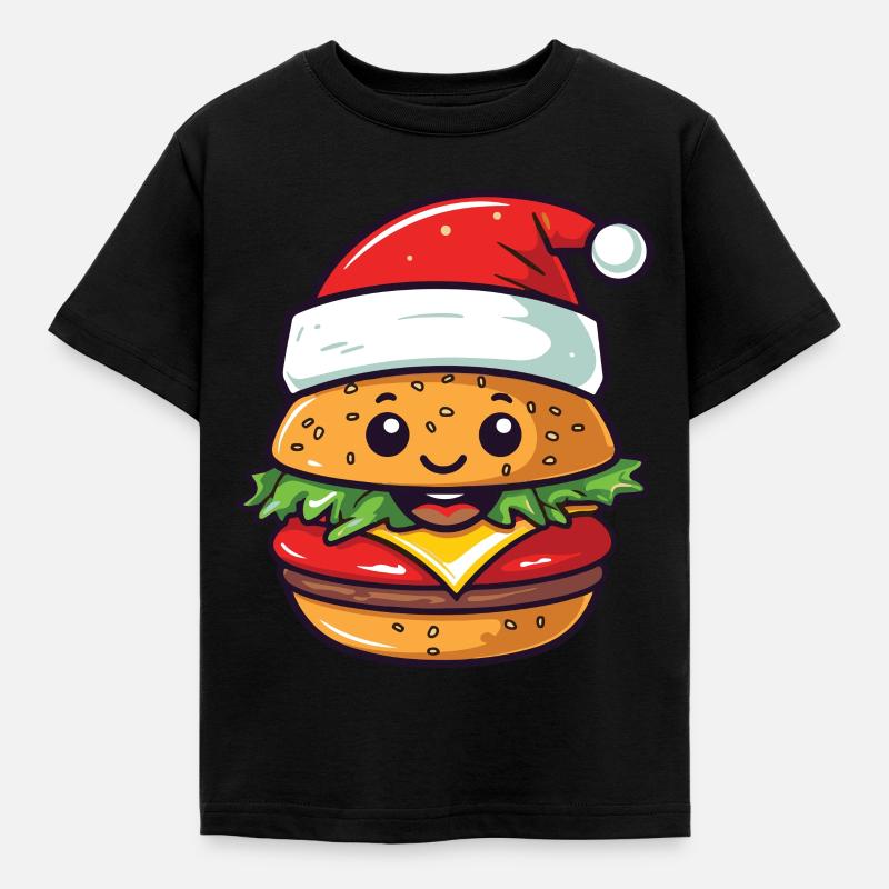 Burger Weihnachten Comic - Kinder T-Shirt - Schwarz