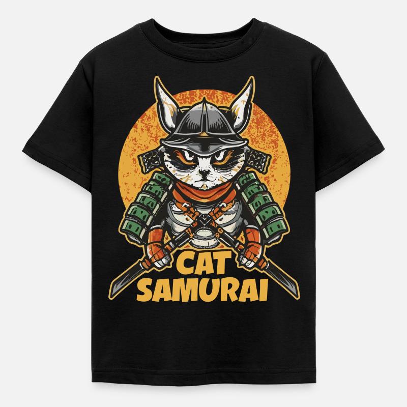Cat Samurai - Kids' T-Shirt - black