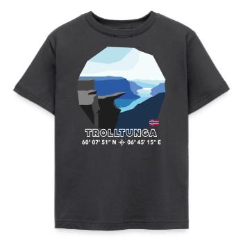 Low Poly Trolltunga Rock Norway Flag Souvenir - Kids' T-Shirt - dark grey - Front - AI Model Kid Female (0cm)
