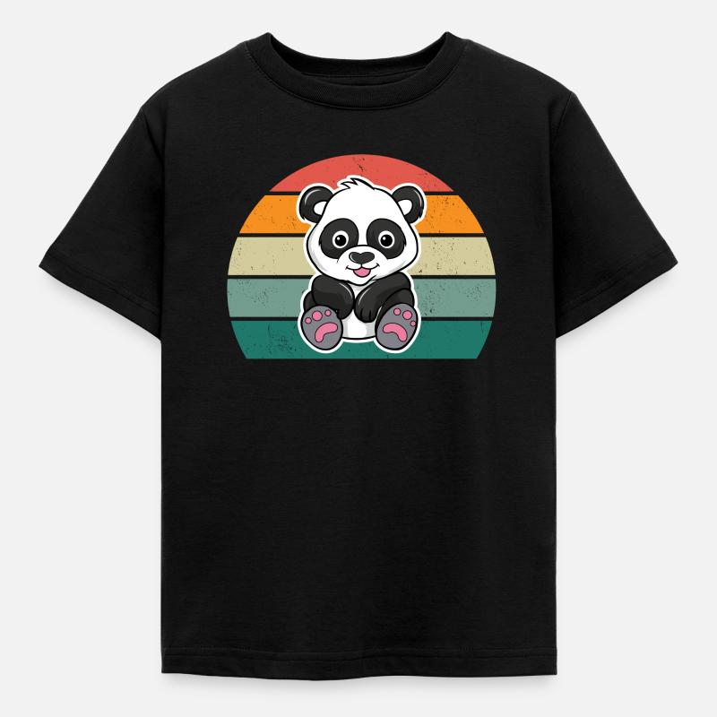 Panda Panda Ours Panda Ours Feuilles de bambou Panda - T-shirt Enfant - noir