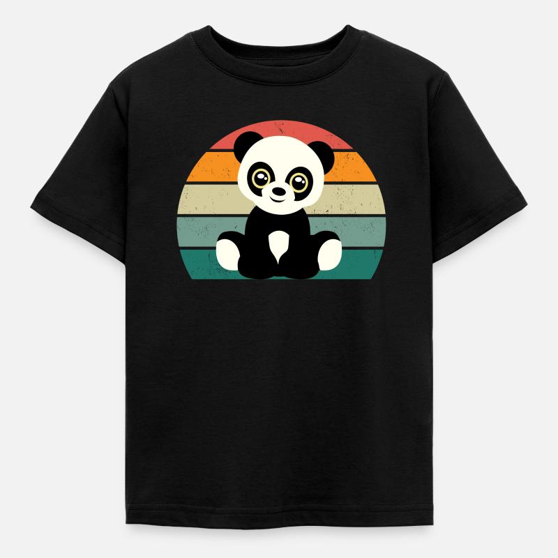 Panda Panda Ours Panda Ours Feuilles de bambou Panda - T-shirt Enfant - noir