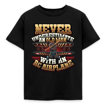 Vieil homme avec maquette d’avion - T-shirt Enfant - noir - Devant - AI Model Kid Female (0cm)