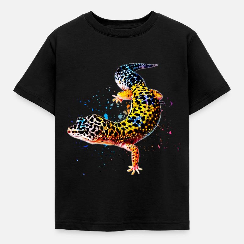 Leopard Gecko Reptilienhalter Eidechse Aquarell - Kinder T-Shirt - Schwarz