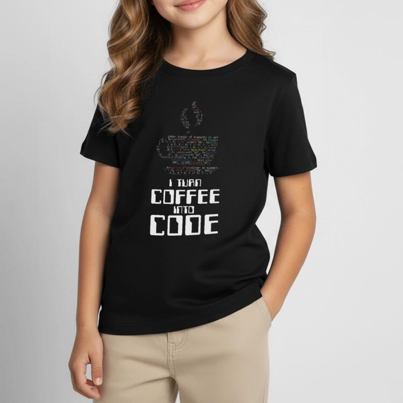 I Turn Coffee Into Code Coder Coding HTML Gift Kids' T-Shirt