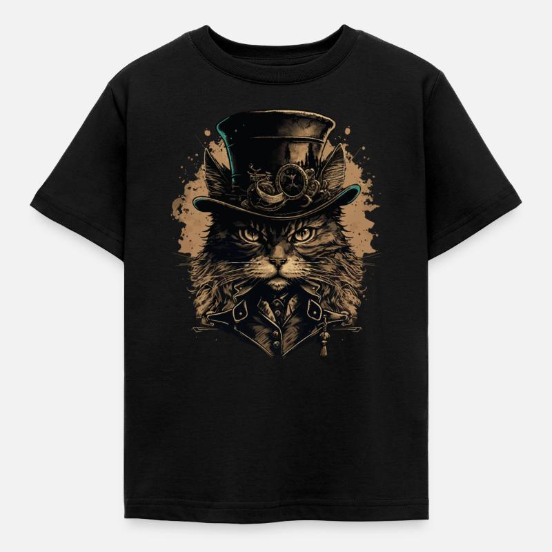 Steampunk Katze - Børne-T-shirt - sort