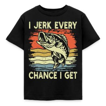 I Jerk Every Chance I Get Fishing Retro Fish - Kids' T-Shirt - black - Front - AI Model Kid Female (0cm)
