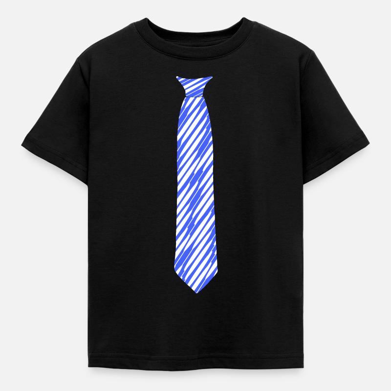 Tie Fake - Oblique Pattern Blue White - Formal - Kids' T-Shirt - black