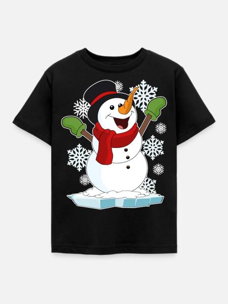 Schneemann - Kinder T-Shirt - Schwarz
