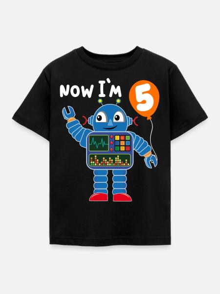 Robot 5th birthday - Kids' T-Shirt - black