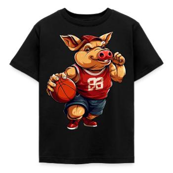 Basketball Schweinchen - Kinder T-Shirt - Schwarz - Vorne - AI Model Kid Female (0cm)