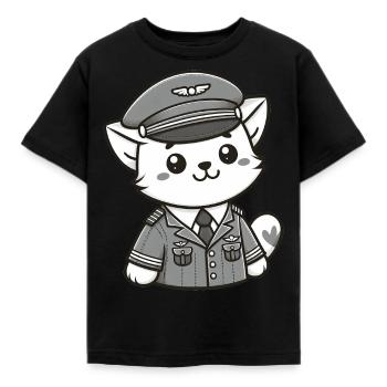 Cute Cat Pilot - Kinder T-Shirt - Schwarz - Vorne - AI Model Kid Female (0cm)