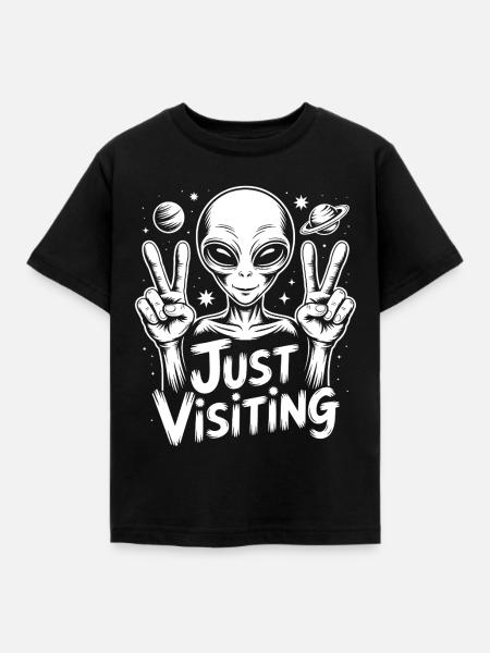 Alien Peace Visitor - Kinder T-Shirt - Schwarz
