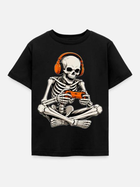Gaming Skeleton mit Controller - Kinder T-Shirt - Schwarz