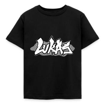 Graffiti Name Lukas - Kinder T-Shirt - Schwarz - Vorne - AI Model Kid Female (0cm)