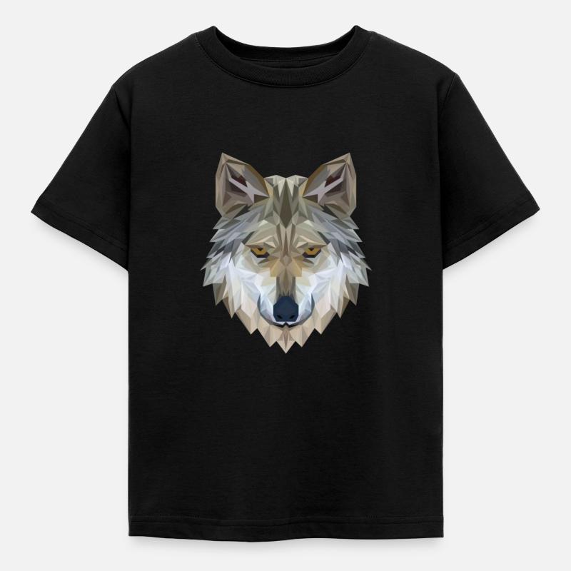 Wolf Face Polygon 3D - Kids' T-Shirt - black