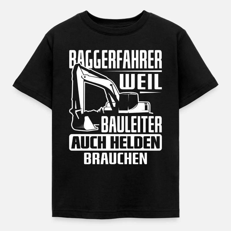 Baggerfahrer und Baumaschinen Kettenbagger - Kinder T-Shirt - Schwarz