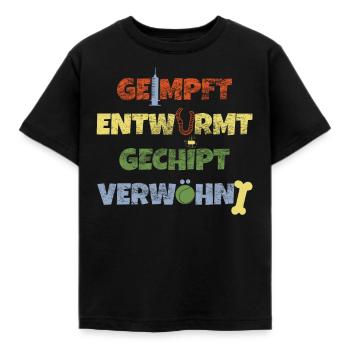geimpft entwurmt gechipt verwöhnt Vierbeiner Liebe - Kinder T-Shirt - Schwarz - Vorne - AI Model Kid Female (0cm)