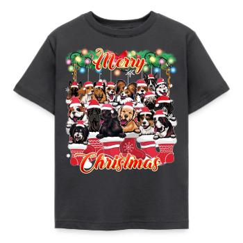 Hunde als Weihnachtsdekoration - Süße Hunde Weihnachten - Kinder T-Shirt - Dunkelgrau - Vorne - AI Model Kid Female (0cm)