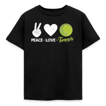 Peace Love Tennis Spruch Witziger Sportspieler - Kinder T-Shirt - Schwarz - Vorne - AI Model Kid Female (0cm)