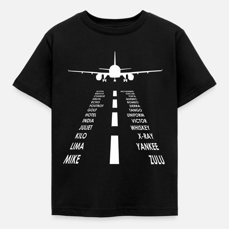 Flugzeug / Landebahn Piloten Alphabet / Hobbypilot - Kinder T-Shirt - Schwarz