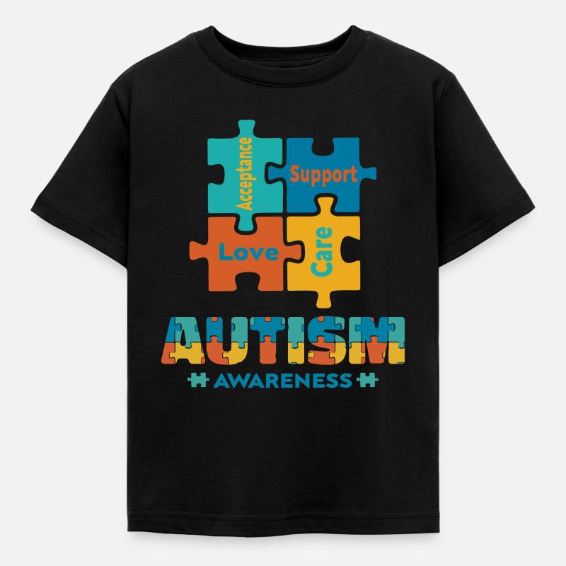 Acceptation Amour Autisme Conscience Pièce de puzzle mignonne - T-shirt Enfant - noir