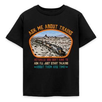 Posez-moi des questions sur les trains - T-shirt Enfant - noir - Devant - AI Model Kid Female (0cm)