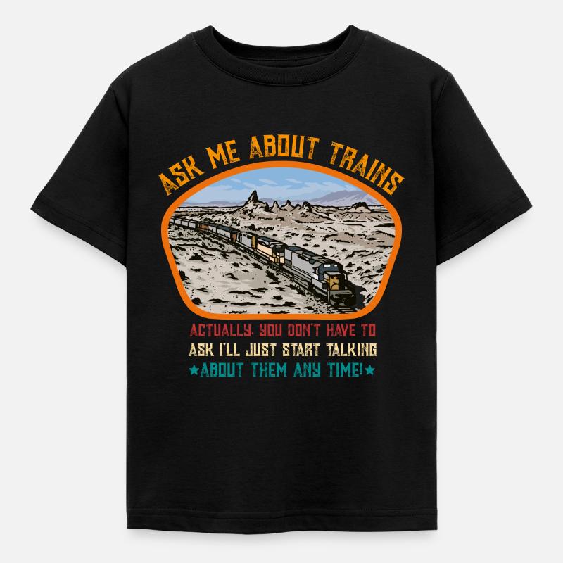 Ask me about trains - Kids' T-Shirt - black