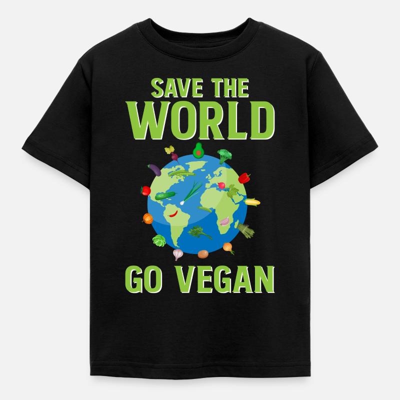 Save the World Go Vegan - Kinder T-Shirt - Schwarz