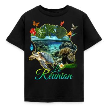 Ile de la Réunion Nature Plage Cadeau Voyage - T-shirt Enfant - noir - Devant - AI Model Kid Female (0cm)