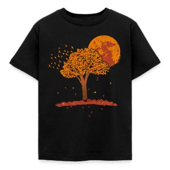 Pleine Lune Troupeau Oiseaux Montagne Faune Nature Rétro - T-shirt Enfant - noir - Devant - AI Model Kid Female (0cm)