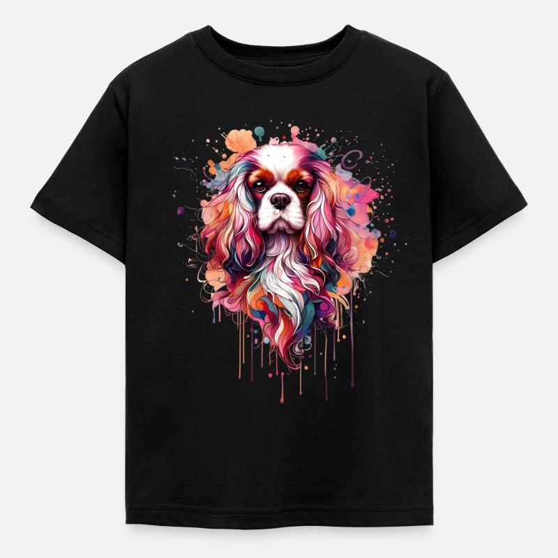 Chien cavalier parmi les couleurs - T-shirt Enfant - noir