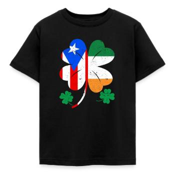 Drapeau portoricain irlandais trèfle d’Irlande - T-shirt Enfant - noir - Devant - AI Model Kid Female (0cm)