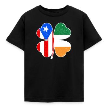 Drapeau portoricain irlandais trèfle d’Irlande - T-shirt Enfant - noir - Devant - AI Model Kid Female (0cm)