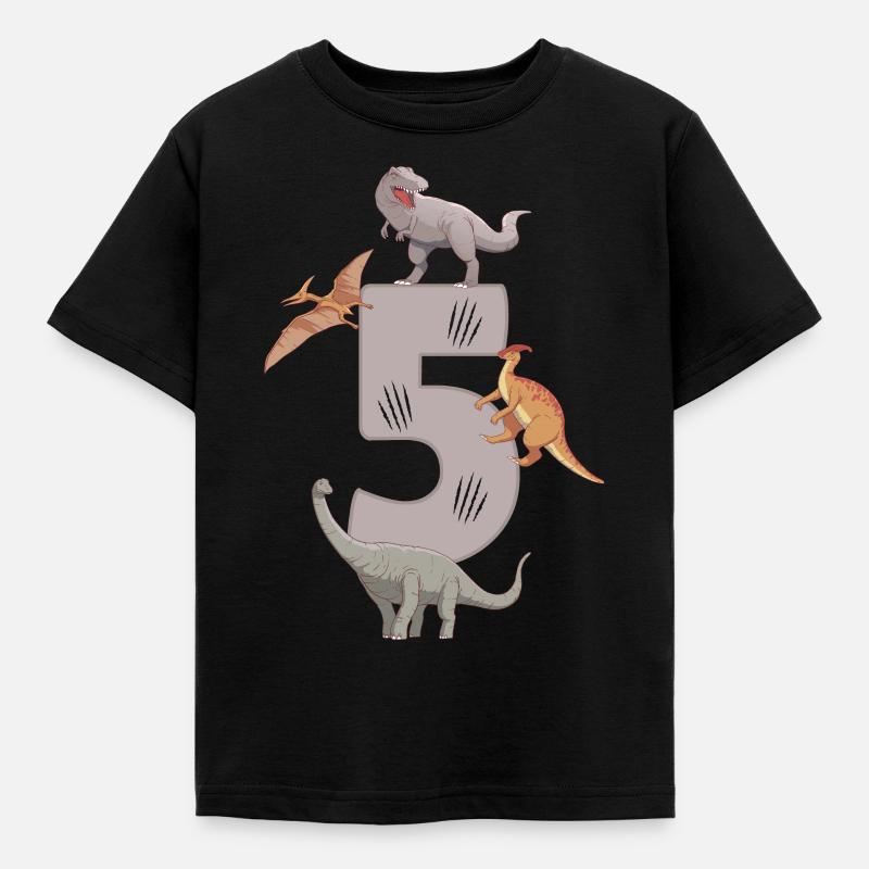 Kinder Geburtstag Dino Design Geburtstag 5 - Kinder T-Shirt - Schwarz