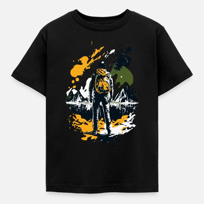 Wanderer mit Rucksack - Grafik - Kinder T-Shirt - Schwarz