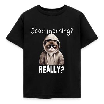 Chat fatigué pour les lève-tard et les grognements matinaux - T-shirt Enfant - noir - Devant - AI Model Kid Female (0cm)