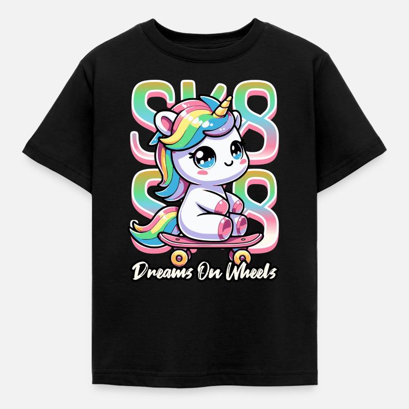 Einhorn Skateboarding - Kinder T-Shirt - Schwarz